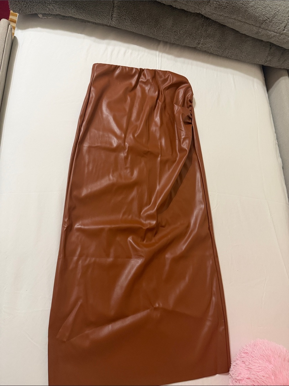 Faux Leather Midi Skirt in Warm Brown